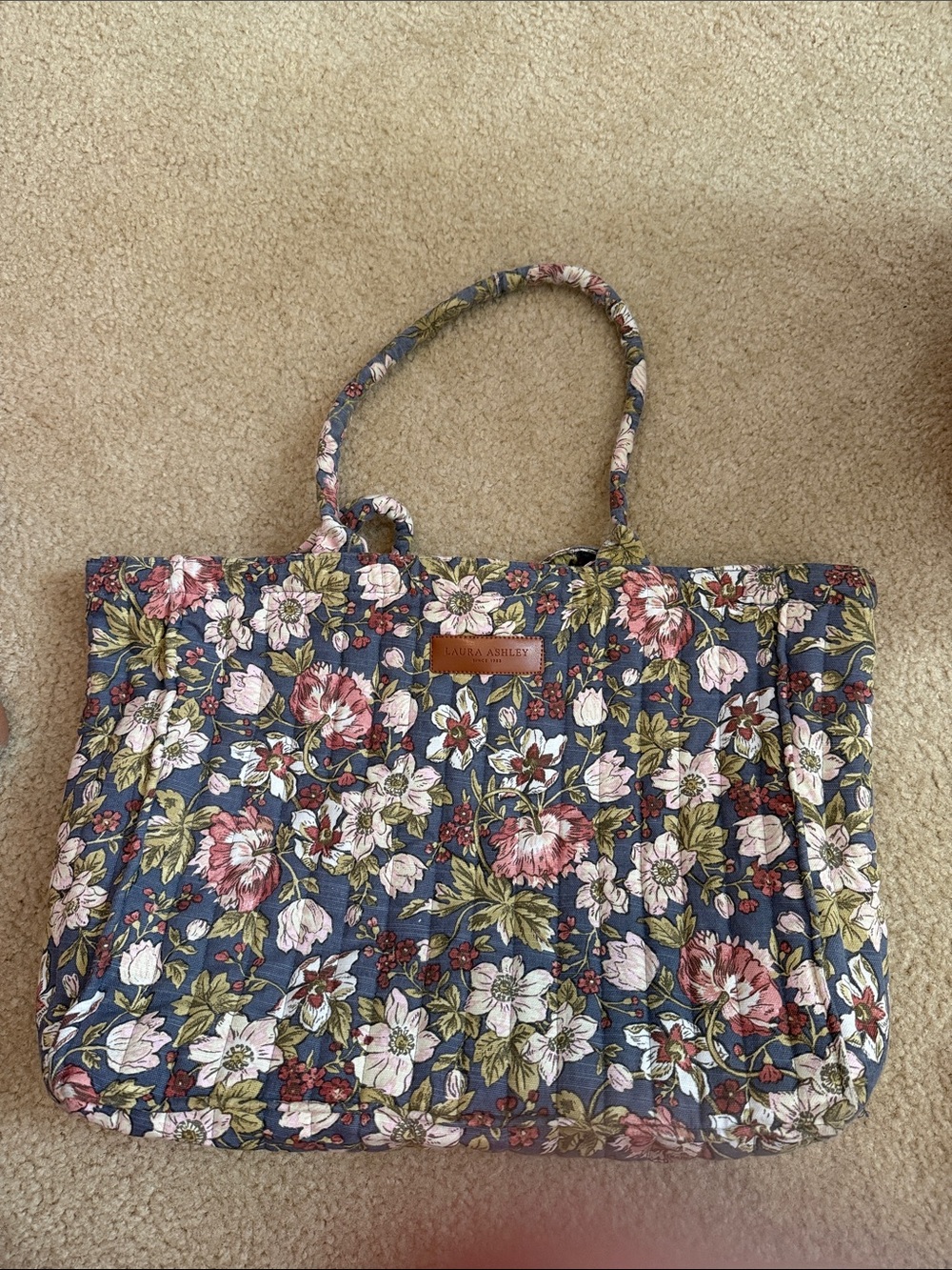 Laura Ashley Floral Quilted Tote in Blue, Pink and Green